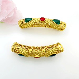 Antique Gold Plated Enamel Curved Tube DIY Jewelry Beading Accessory <b>Kit</b> Floral Openwork Fu Character Scroll Pattern Alloy - Product Image 3
