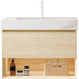 <span class=keywords><strong>FRIGGA</strong></span> Mueble de Baño con Lavabo de 30 Pulgadas, Gabinete de Almacenamiento Flotante de Madera Contrachapada, Cajón y Estante con Luz con Sensor, Lavabo de Cerámica Empotrado - Product Image 3