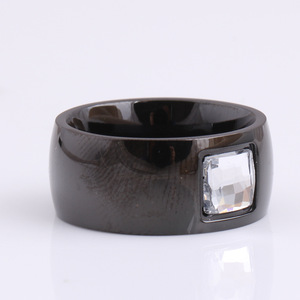 European American Style 8Mm Black <b>Titanium</b> Steel Ring With Square Zircon Inlay Geometric Design For Women Gift Jewelry - Product Image 4
