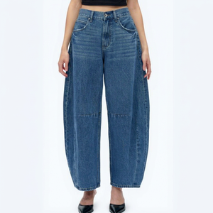 Pantalones vaqueros de cintura alta para hombre, talla grande, de algodón lavado a la piedra, con bolsillos de parche, corte holgado, casuales, con cierre de botones - Product Image 1