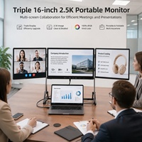 Moniteur pliable triple 16 pouces en alliage d'aluminium, rétroéclairage professionnel, moniteur portable pour ordinateur portable, trader boursier, programmeur, bureau