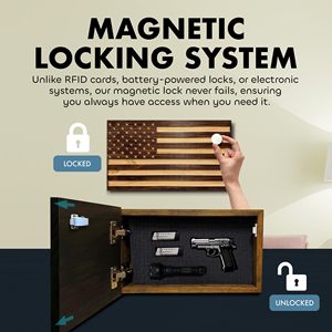 Gabinete de Almacenamiento Oculto con Bandera Americana Tallada a <span class=keywords><strong>Mano</strong></span>, Caja Fuerte de Pared de Madera para Armas de Fuego con Interior de Espuma, Decoración de Pared - Product Image 5