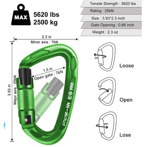 Mosquetón de Bloqueo Automático de 25KN con Certificación de Seguridad UIAA, Aluminio de Aviación para Escalada al Aire Libre, Colores y Logos Personalizados - Product Image 6