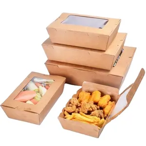 Disposable Recyclable Take Away Salad Box Kraft Paper Food Packaging Wholesale Lunch Box Kraft Paper Food Container