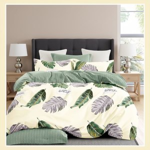 ชุดผ้าห่มลายใบไม้แบบสองด้าน ผลิตจากผ้าฝ้าย 100% สำหรับใช้ในบ้าน - Product Image 1