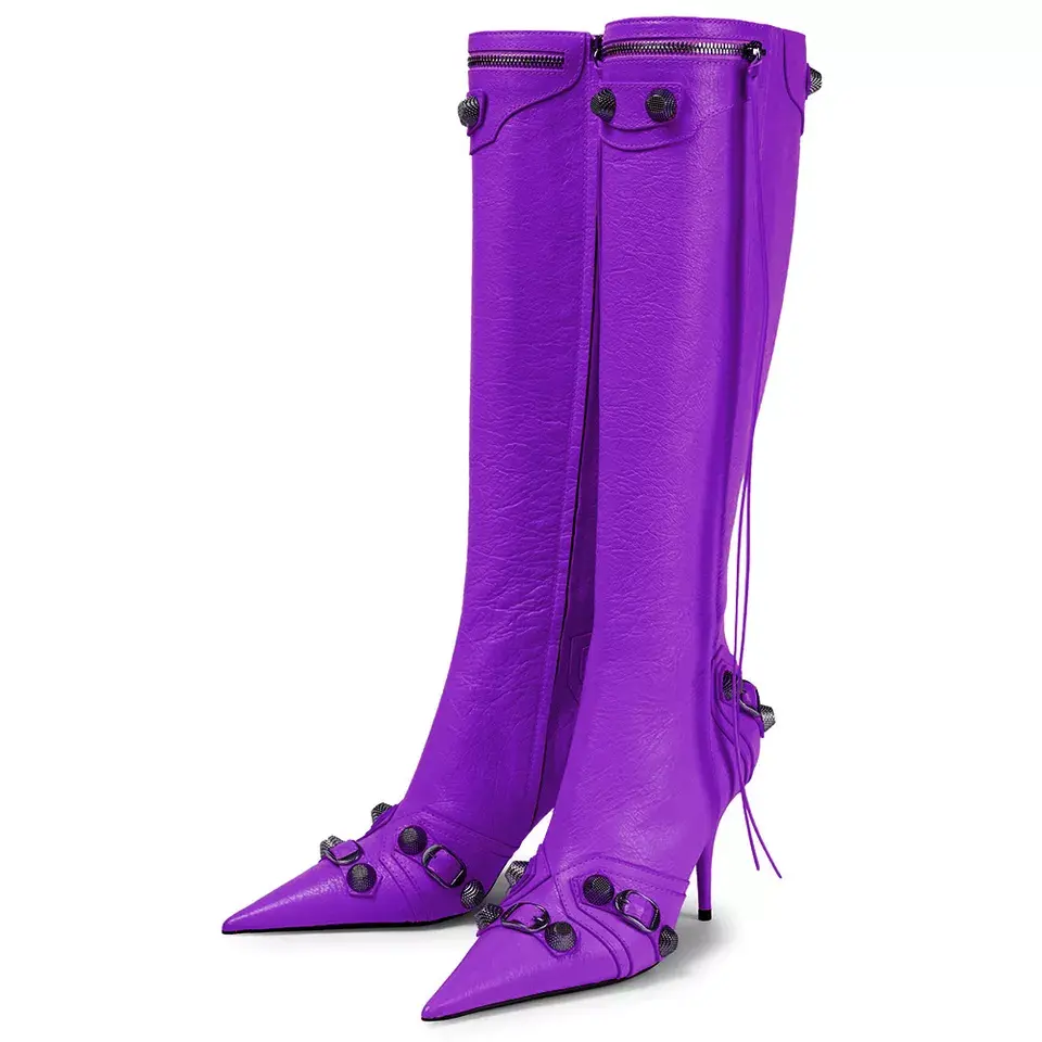 Fashion Plus Size Trendy Ladies Shoes Stiletto Heel Pointed Toe Winter Long Boots Studs Side Zipper Women Knee High Boots