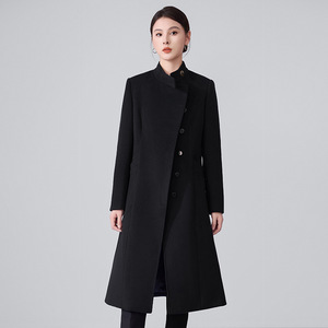 Unisex Woolen Coat Solid Color Double Breasted Long Overcoat For Hotel Office Work Uniform Autumn Winter Wear - Product Image 2