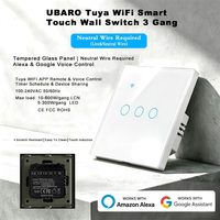 Interruptor de Luz Inteligente de Pared con Panel de Vidrio Templado, Marco de Hierro, WiFi Tuya, Táctil, Requiere Cable Neutro, Control Remoto, Temporizador, Compatible con Alexa y Alice