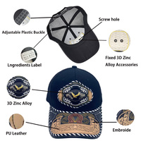 Gorra de Béisbol Unisex de 6 Paneles con Logo 3D Metálico Estilo Occidental, Informal, de Mezclilla, Lona, Jersey, Malla, para Pesca, Playa y Aire Libre