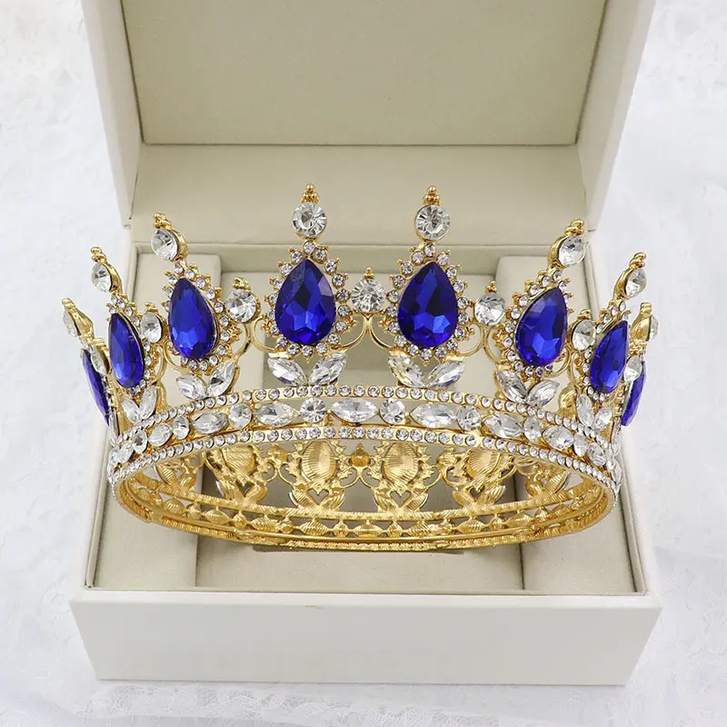 Королевская барочная круглая корона принцессы с кристаллами, свадебные аксессуары для волос, корона для конкурса выпускного вечера, тиары для невесты
