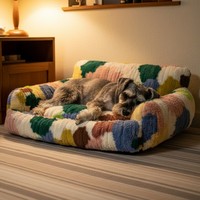 Canapé-lit en peluche super douce, coloré, à motifs floraux et géométriques, respirant, chaud, amovible, lavable, pour toutes les saisons, lit pour animaux de compagnie