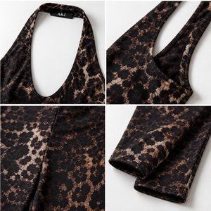 A&J Custom Logo OEM ODM Manufacturer Wholesale Private Label 200G Halter <b>Leopard</b> <b>Print</b> Bodycon <b>Jumpsuit</b> Women OEKO-TEX GRS - Product Image 2