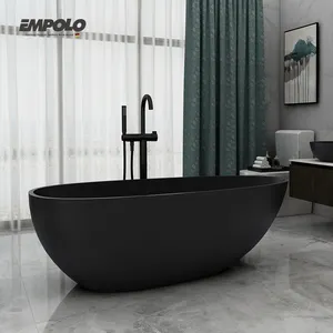 Empolo kaliteli mat finish banyo taş saf siyah bağlantısız katı yüzey küvet modern tek başına tek küvet mini küvet
