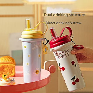 Recentemente popolare di alta qualità 750ml isolato caffè paglia bottiglia d'acqua, adatto per le signore eleganti e persone di successo - Product Image 1