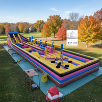 Parc d'attractions gonflable commercial avec parcours d'obstacles, toboggan et jeu Meltdown