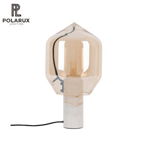 Lampe <span class=keywords><strong>de</strong></span> table sculpturale <span class=keywords><strong>de</strong></span> style contemporain, base en marbre, verre teinté ambré, forme cylindrique haute, lampe <span class=keywords><strong>de</strong></span> table unique en forme <span class=keywords><strong>de</strong></span> <span class=keywords><strong>phare</strong></span> - Product Image 1