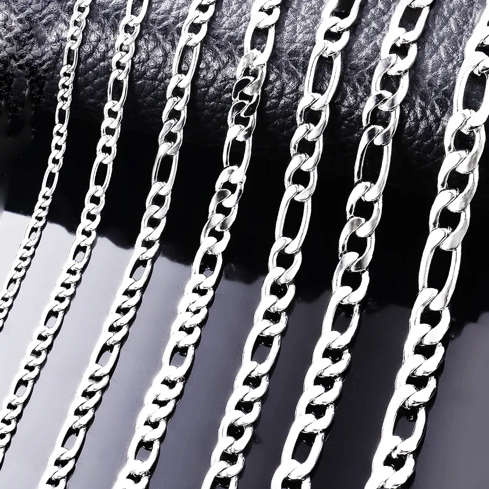 RINNTIN SC34 Fashion Jewelry Wholesale 925 Sterling Silver Gold Diamond-Cut Figaro Chain Necklace Bracelet Designs for Women Men