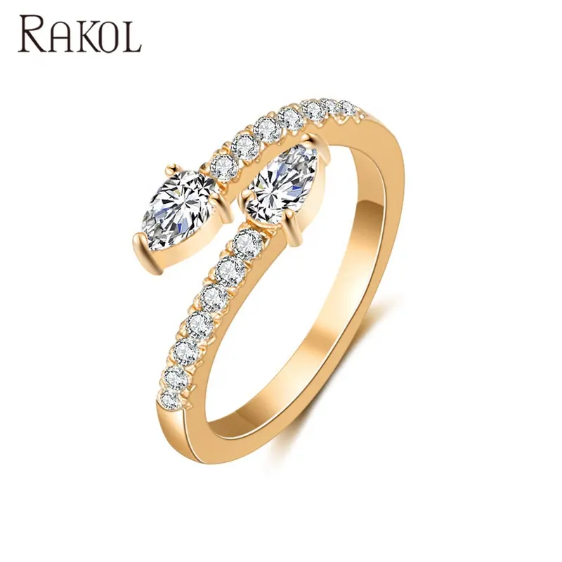 RAKOL RP2145 Anillos serpiente diamante CZ anillo chapado en oro Real anillo ajustable, joyería para las mujeres
