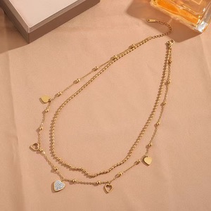 Joyería de acero inoxidable al por mayor, collar de oro de 18 quilates <span class=keywords><strong>con</strong></span> amuleto femenino, cadena de clavícula de doble amor, collar <span class=keywords><strong>con</strong></span> colgante de amor <span class=keywords><strong>laminado</strong></span> - Product Image 3