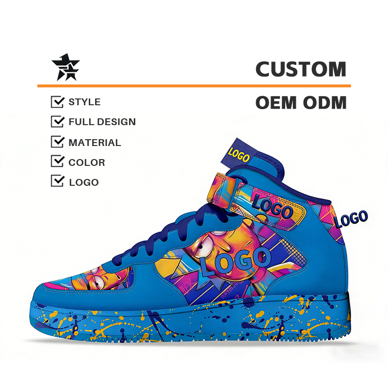 Unisex High Top Leather Sneakers Breathable Waterproof Lace-up Comfort Men's Casual Flat Footwear Graffiti Design Fashionable