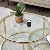 Table basse ronde en or nordique pour salon, meubles de luxe, plateau en marbre, table basse gigogne en verre