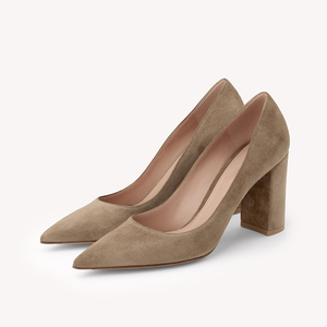 Zapatos de tacón alto de gamuza con punta para mujer, estilo court, tacón grueso, para oficina, venta al por mayor OEM - Product Image 2