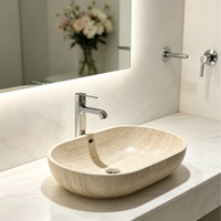Vasque de salle de bain en pierre de travertin naturel populaire pour supermarchés, à poser sur comptoir, pour la maison, l'hôtel, la décoration, style centre commercial UE