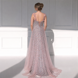 Abito Midi Moderno per <span class=keywords><strong>Madre</strong></span> della Sposa Taglie Forti con Schiena Illusione Plissettata e Fiori di Paillettes a Strati - Product Image 2