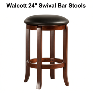 Tabouret de bar pivotant Walcott de 24 pouces, structure en bois, siège en cuir PU, design traditionnel, mobilier de bar pour la maison - Product Image 1