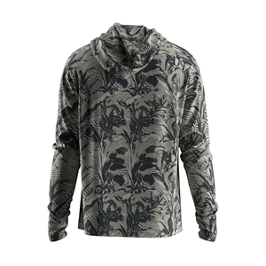 Vêtements de pêche en gros pour hommes, à capuche, en tissu anti-UV, imprimé feuilles botaniques, noir et gris, protection solaire, manches longues - Product Image 3