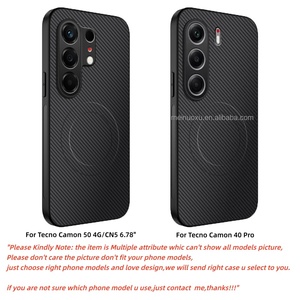 Coque Arrière Magnétique et Mat en Cuir à Texture <span class=keywords><strong>Fibre</strong></span> de Carbone avec Support pour Tecno Camon 50 40 / 40 50 Pro, Housse Professionnelle de Chargement Sans Fil - Product Image 2