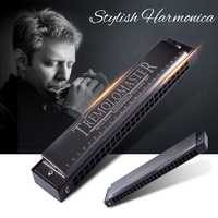 24 Holes Tremolo Harmonica Stylish C Tone Black Mouth Organ Harp for Professional Player Beginner Students Kid Adults