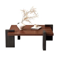Table basse carrée vintage, design minimaliste moderne, luxe léger, table d'appoint multifonctionnelle en bois massif, salon, respectueuse de l'environnement