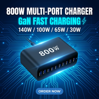 Station de charge de bureau GaN 800W, chargeur rapide multi-ports 8 ports PD QC, chargeur multi-appareils QC30W PD65W PD140W pour ordinateur portable MacBook téléphone