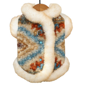 Chaleco tipo cárdigan para mascotas Weiwang, diseño Fair Isle, doble capa, forro polar, ropa de abrigo para perros Bichón Frisé y Teddy - Product Image 4