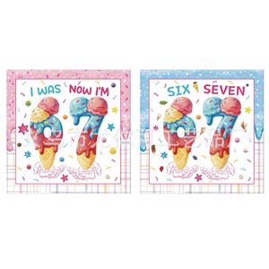 Articles de fête sur le thème de la crème glacée pour enfants de 6 à 7 ans, vaisselle jetable, assiettes, serviettes, couverts, décorations de fête d'anniversaire - Product Image 4