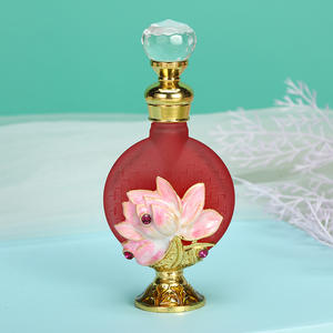 Botella de Perfume de Vidrio Esmerilado Plano de 10 ml, con Diseño de Loto Esmaltado, al por Mayor - Product Image 1