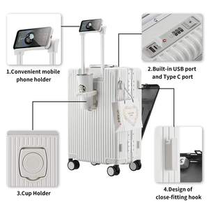 Valise de luxe de 24 pouces avec cadre en aluminium, port de charge USB, porte-gobelet avec serrure TSA, compartiment à bagages - Product Image 3