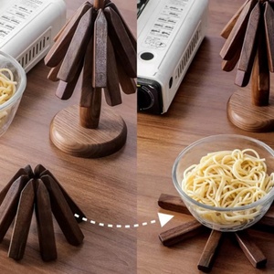 Kitchen Tree Shape <b>Trivet</b> Set Foldable Cup Holder Wooden Coasters for Europe Style Restaurants - Product Image 2