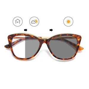 Lunettes à changement de couleur photochromique anti lumière bleue femmes métal sourcil pc orange floral grande taille lunette anti reflet photogray