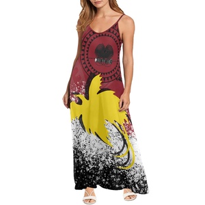 Imprimir bajo demanda Papua Nueva Guinea Slip Maxi vestido Bird of Paradise Beach vestidos mujeres verano Sexy elegante Casual cuello en V vestidos - Product Image 4