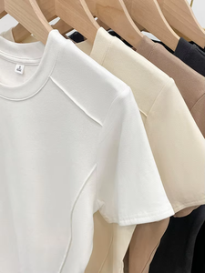 Logo personnalisé best-seller Nouvelle mode été décontracté col rond <span class=keywords><strong>manches</strong></span> courtes couleur unie hauts courts t-shirts pour femmes - Product Image 2