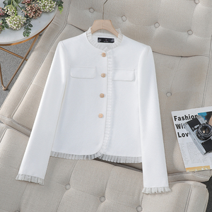 <span class=keywords><strong>Veste</strong></span> en Tweed Personnalisée pour <span class=keywords><strong>Femme</strong></span>, avec Manches Longues et Col Rond, Boutonnage Simple, Style Décontracté et Tendance pour Toutes les Saisons - Motif Uni - Product Image 3