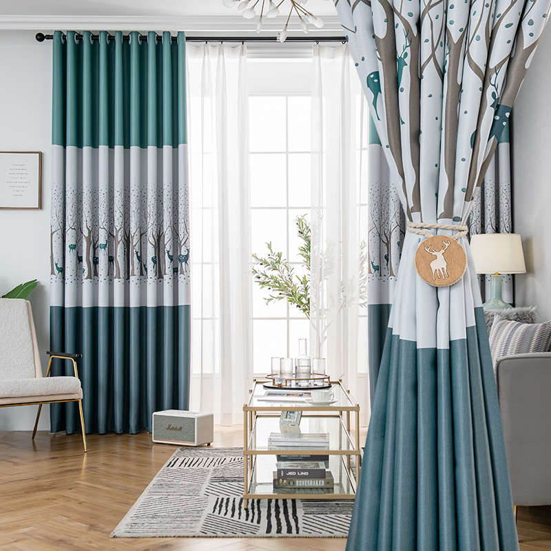 wholesale Cartoon Decorative deer and tree print Blackout window Curtains for the living room