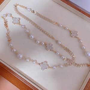 2025 moda 14K chapado en oro trébol de cuatro hojas collar de cuentas barrocas de agua dulce naturales para niñas de moda - Product Image 4