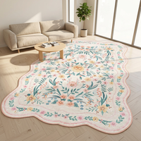 Tapis floral rose 5x7 fait à la machine pour chambre de fille, chambre d'enfant, chambre de bébé, à bords festonnés, lavable, antidérapant, mignon, doux, style bohème, pour chambre d'enfant, dortoir, salle de jeux