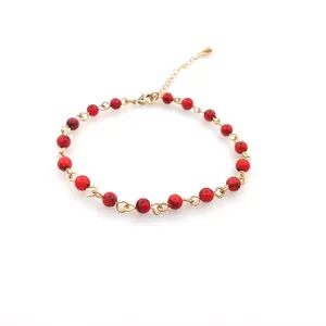 Friedngship Bracelets for Women - 5mm natural red Stone Beads Jewelry Bracelet