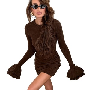 Abito Vintage da Donna con Maniche <span class=keywords><strong>a</strong></span> <span class=keywords><strong>Campana</strong></span>, Vestito Corto <span class=keywords><strong>a</strong></span> Vita Alta Aderente in Maglia Calda Spazzolata - Product Image 5