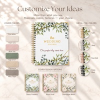 Agenda de mariage personnalisé 2026-2027 avec couverture en papier floral botanique, spirale, dorure à chaud, enveloppe et pochette intérieure