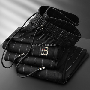 Pantaloni Casual in cotone <span class=keywords><strong>a</strong></span> <span class=keywords><strong>righe</strong></span> da uomo di lusso leggero pantaloni sportivi in cotone <span class=keywords><strong>a</strong></span> <span class=keywords><strong>righe</strong></span> elasticizzato in vita sottile e traspirante - Product Image 2